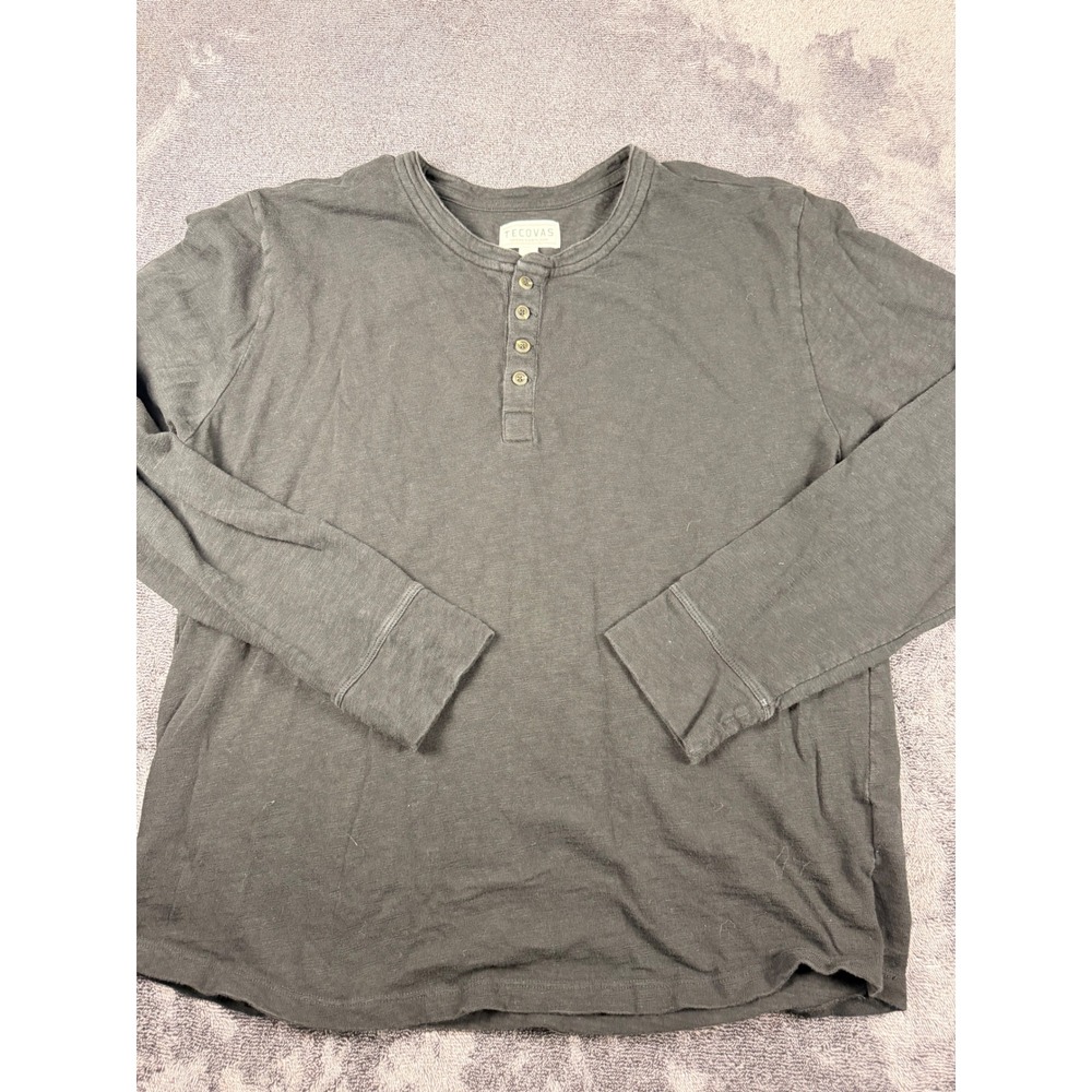 Tecovas Mens Large Charcoal Gray Slub Cotton Long Sleeve Henley Shirt